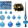 Kerstballen-vidaXL Kerstballen set met 150 LED - 61x - Ø3/4/6 cm - Blauw - Kunststof - Mix