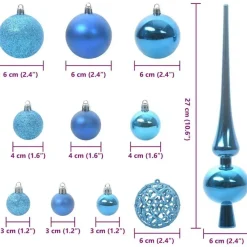 Kerstballen-vidaXL Kerstballen set met 150 LED - 61x - Ø3/4/6 cm - Blauw - Kunststof - Mix