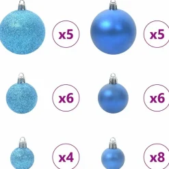 Kerstballen-vidaXL Kerstballen set met 150 LED - 61x - Ø3/4/6 cm - Blauw - Kunststof - Mix