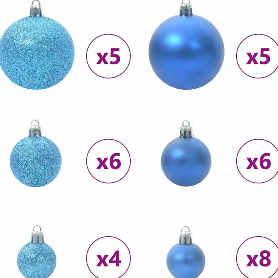 Kerstballen-vidaXL Kerstballen set met 150 LED - 61x - Ø3/4/6 cm - Blauw - Kunststof - Mix