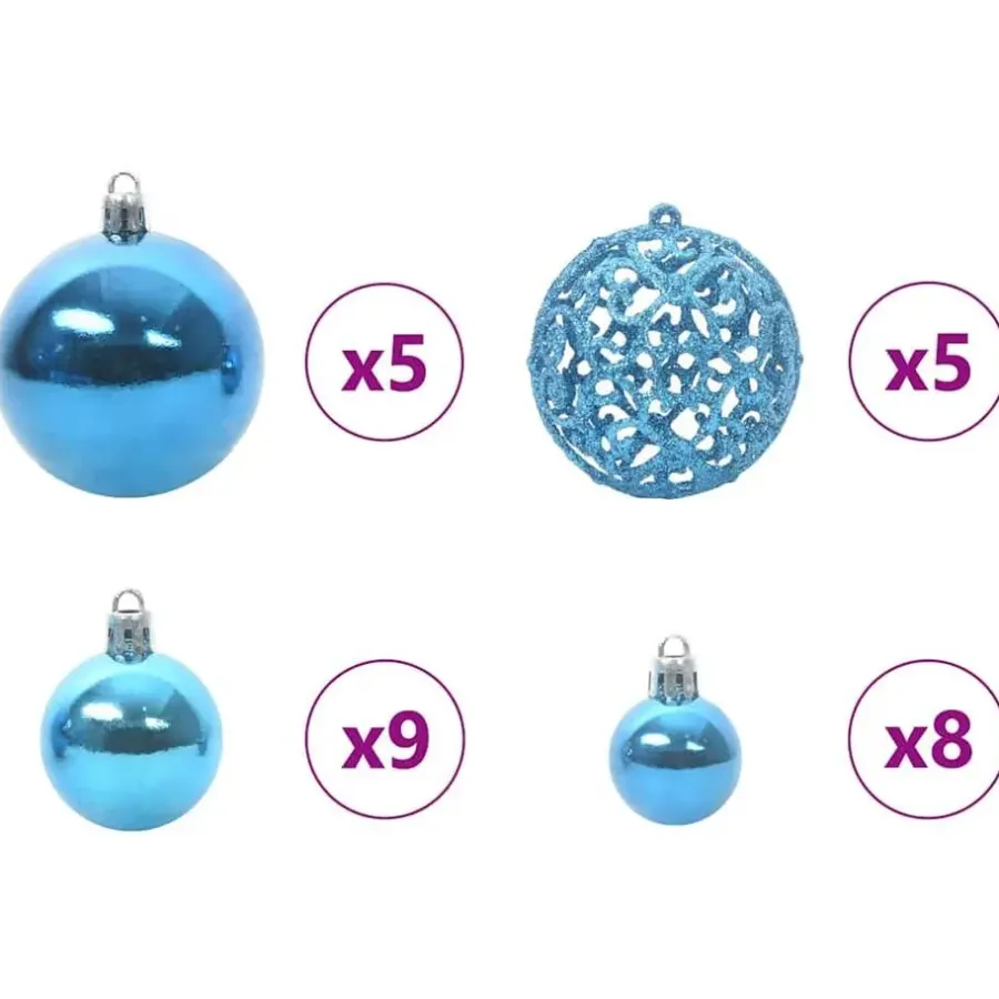Kerstballen-vidaXL Kerstballen set met 150 LED - 61x - Ø3/4/6 cm - Blauw - Kunststof - Mix