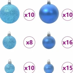 Kerstballen-vidaXL Kerstballen set met 300 LED - 120x - Ø3/4/6 cm - Blauw - Kunststof - Mix