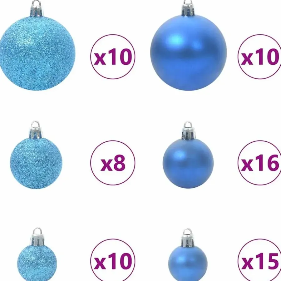 Kerstballen-vidaXL Kerstballen set met 300 LED - 120x - Ø3/4/6 cm - Blauw - Kunststof - Mix