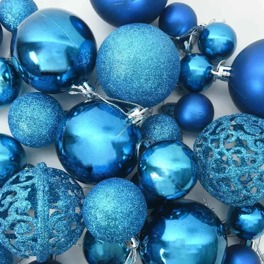 Kerstballen-vidaXL Kerstballen set met 300 LED - 120x - Ø3/4/6 cm - Blauw - Kunststof - Mix