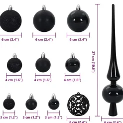 vidaXL Kerstballen set met 300 LED - 120x - Ø3/4/6 cm - Zwart - Kunststof - Mix