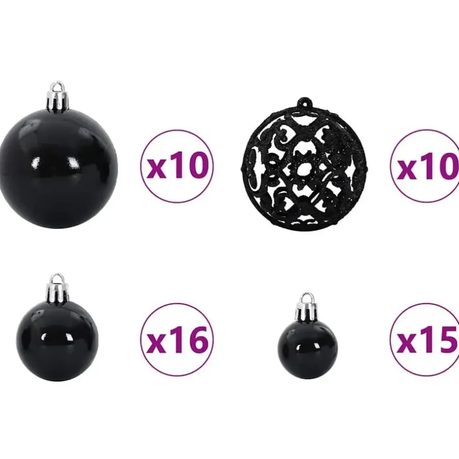 vidaXL Kerstballen set met 300 LED - 120x - Ø3/4/6 cm - Zwart - Kunststof - Mix