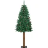 Kerstbomen-vidaXL Kerstboom met echt hout en dennenappels smal 210 cm PVC groen