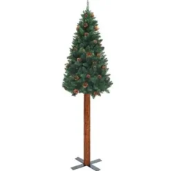Kerstbomen-vidaXL Kerstboom met echt hout en dennenappels smal 210 cm PVC groen