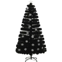 Kerstbomen-vidaXL Kerstboom met LED-sneeuwvlokken 120 cm glasvezel zwart