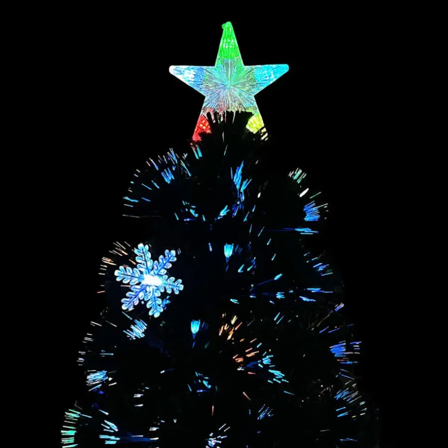 Kerstbomen-vidaXL Kerstboom met LED-sneeuwvlokken 120 cm glasvezel zwart