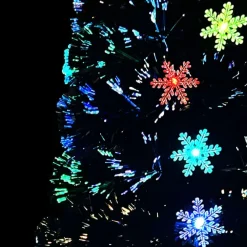 Kerstbomen-vidaXL Kerstboom met LED-sneeuwvlokken 120 cm glasvezel zwart