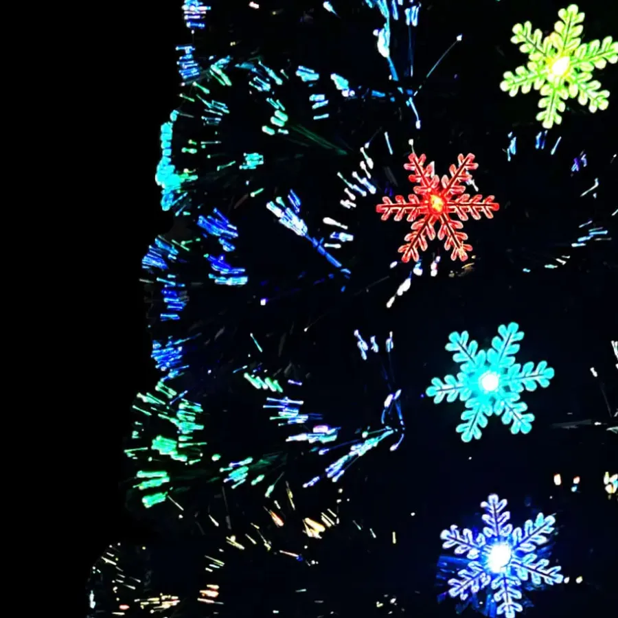 Kerstbomen-vidaXL Kerstboom met LED-sneeuwvlokken 120 cm glasvezel zwart