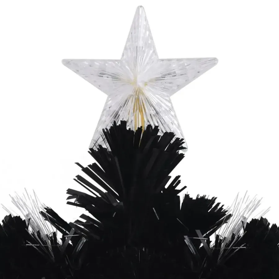 Kerstbomen-vidaXL Kerstboom met LED-sneeuwvlokken 120 cm glasvezel zwart