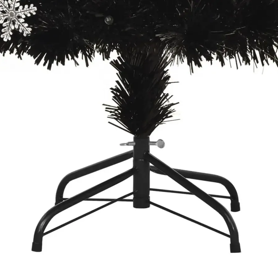 Kerstbomen-vidaXL Kerstboom met LED-sneeuwvlokken 120 cm glasvezel zwart