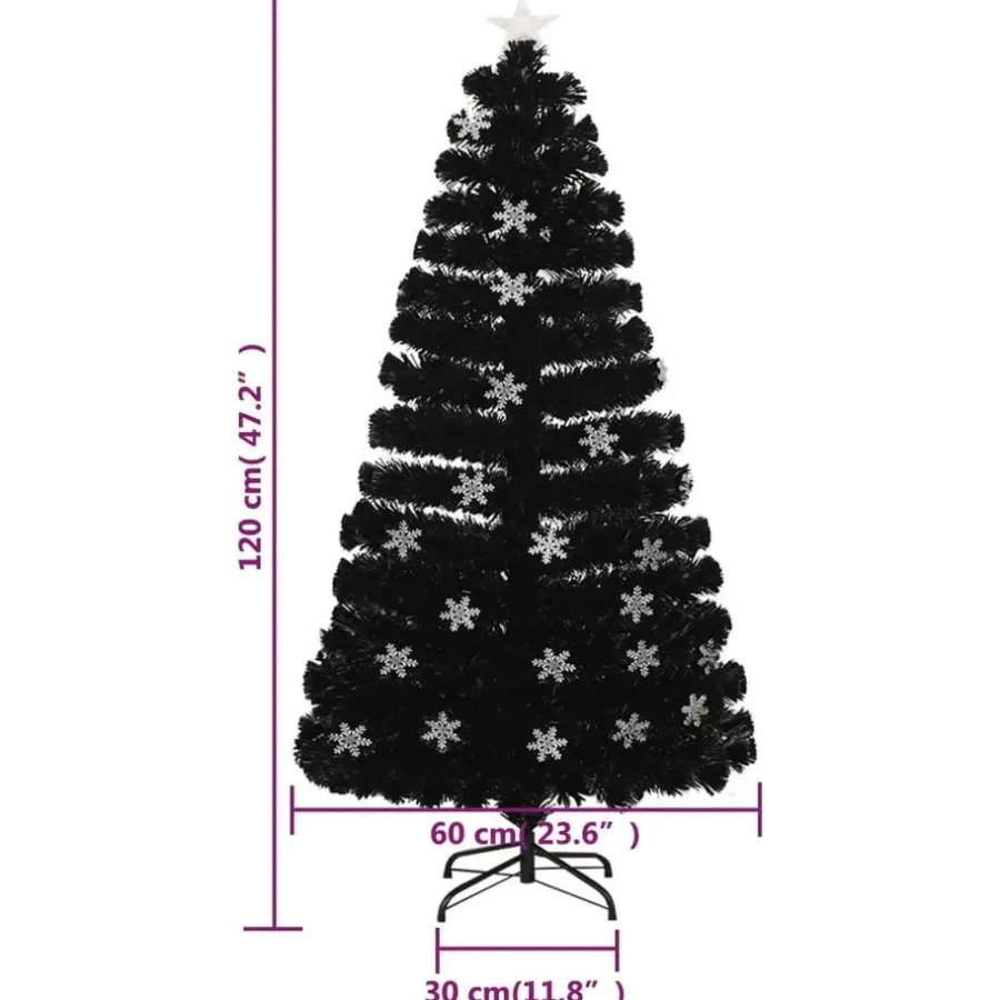 Kerstbomen-vidaXL Kerstboom met LED-sneeuwvlokken 120 cm glasvezel zwart