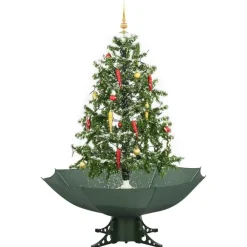 Kerstbomen-vidaXL Kerstboom sneeuwend met paraplubasis 140 cm groen