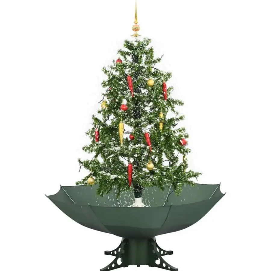 Kerstbomen-vidaXL Kerstboom sneeuwend met paraplubasis 140 cm groen