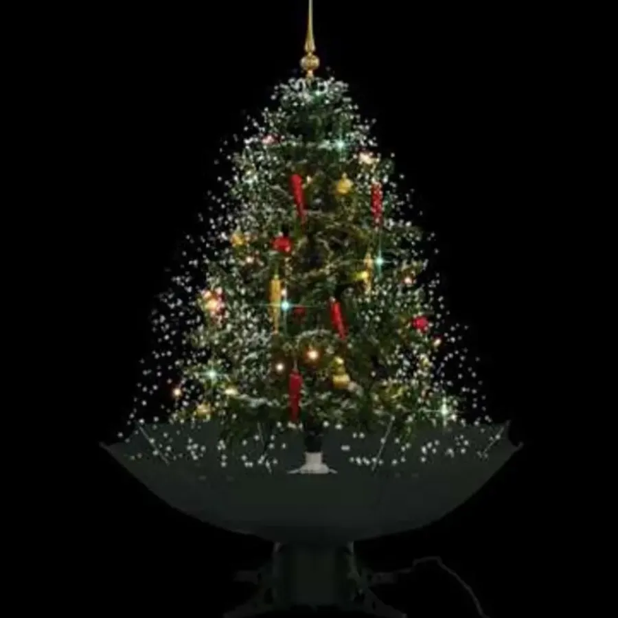 Kerstbomen-vidaXL Kerstboom sneeuwend met paraplubasis 140 cm groen