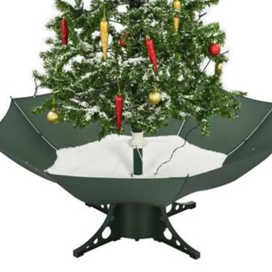 Kerstbomen-vidaXL Kerstboom sneeuwend met paraplubasis 140 cm groen