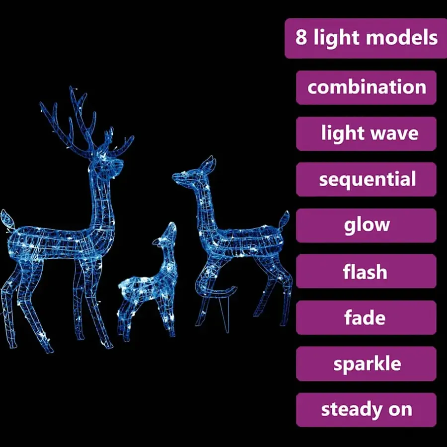 Kerstverlichting-vidaXL Kerstversiering rendierfamilie 300 LED's blauw acryl