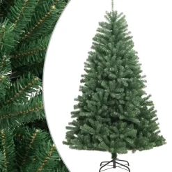 Kerstbomen-vidaXL Kunstkerstboom met scharnieren en standaard 210 cm groen