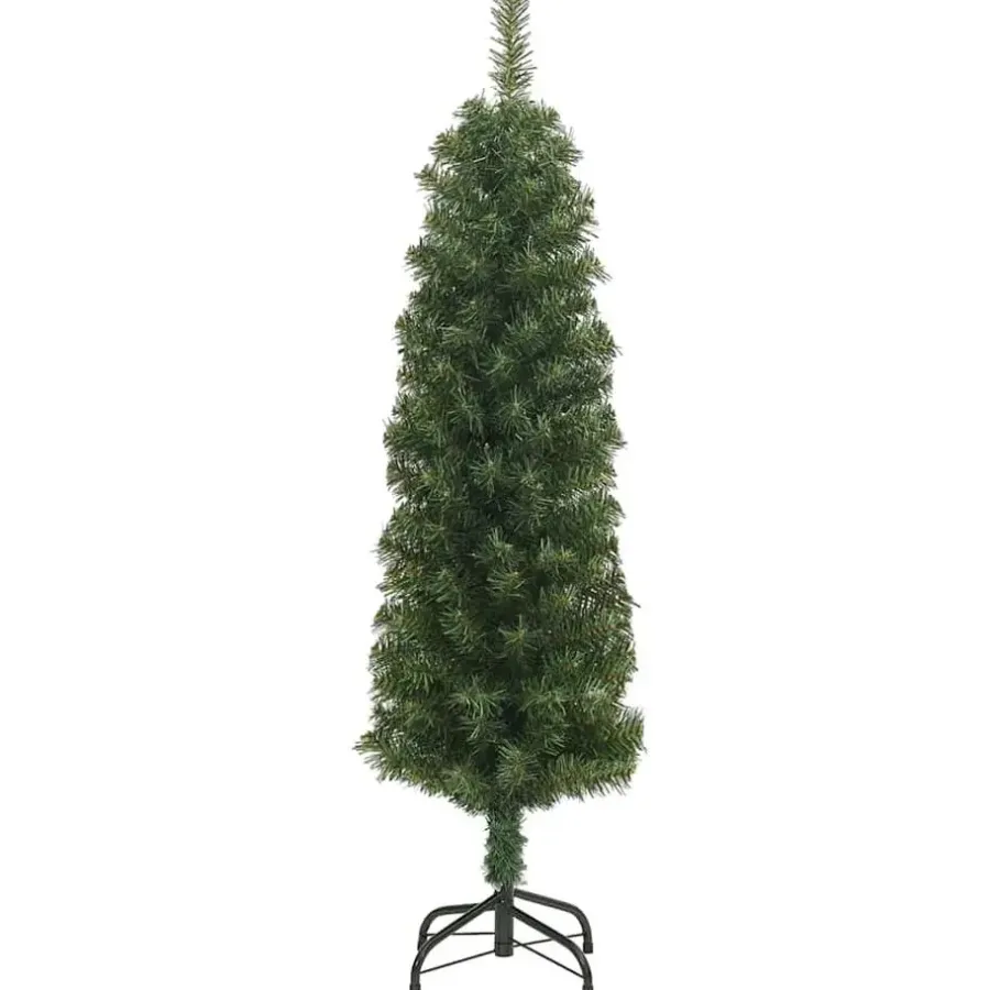 Kerstbomen-vidaXL Kunstkerstboom met standaard smal 120 cm PVC groen