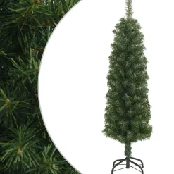 Kerstbomen-vidaXL Kunstkerstboom met standaard smal 120 cm PVC groen