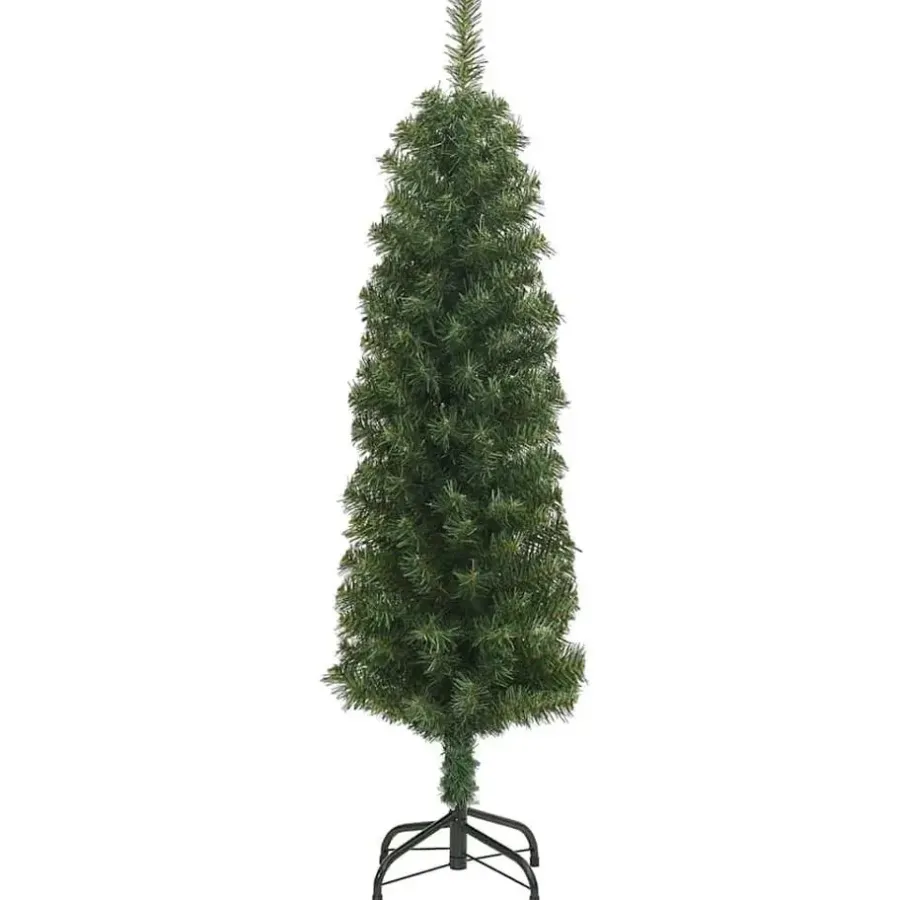 Kerstbomen-vidaXL Kunstkerstboom met standaard smal 120 cm PVC groen