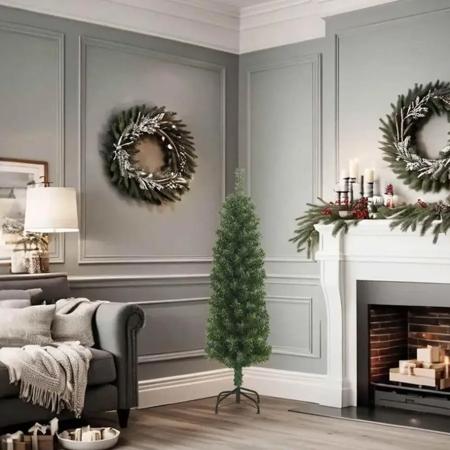 Kerstbomen-vidaXL Kunstkerstboom met standaard smal 120 cm PVC groen