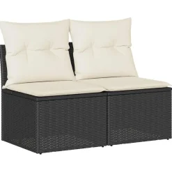 Loungebanken-vidaXL Loungebank 2 zits met crème kussens en salontafel - Zwart 110x62x69 cm