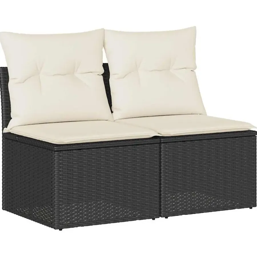 Loungebanken-vidaXL Loungebank 2 zits met crème kussens en salontafel - Zwart 110x62x69 cm