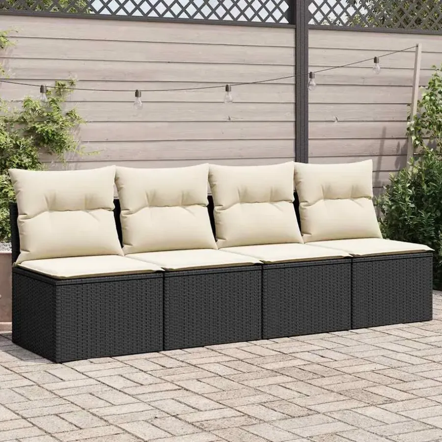 Loungebanken-vidaXL Loungebank 2 zits met crème kussens en salontafel - Zwart 110x62x69 cm