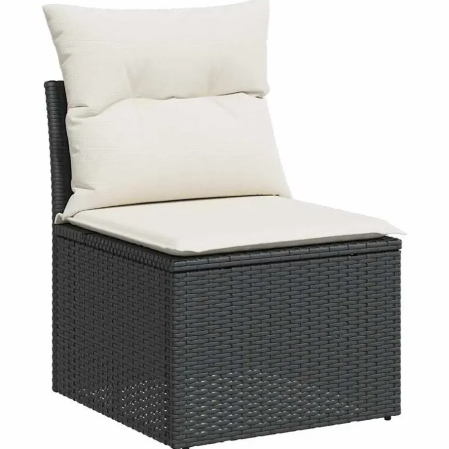 Loungebanken-vidaXL Loungebank 2 zits met crème kussens en salontafel - Zwart 110x62x69 cm