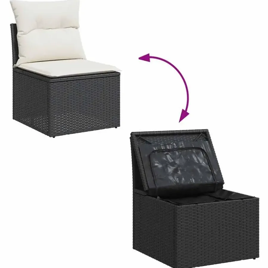 Loungebanken-vidaXL Loungebank 2 zits met crème kussens en salontafel - Zwart 110x62x69 cm