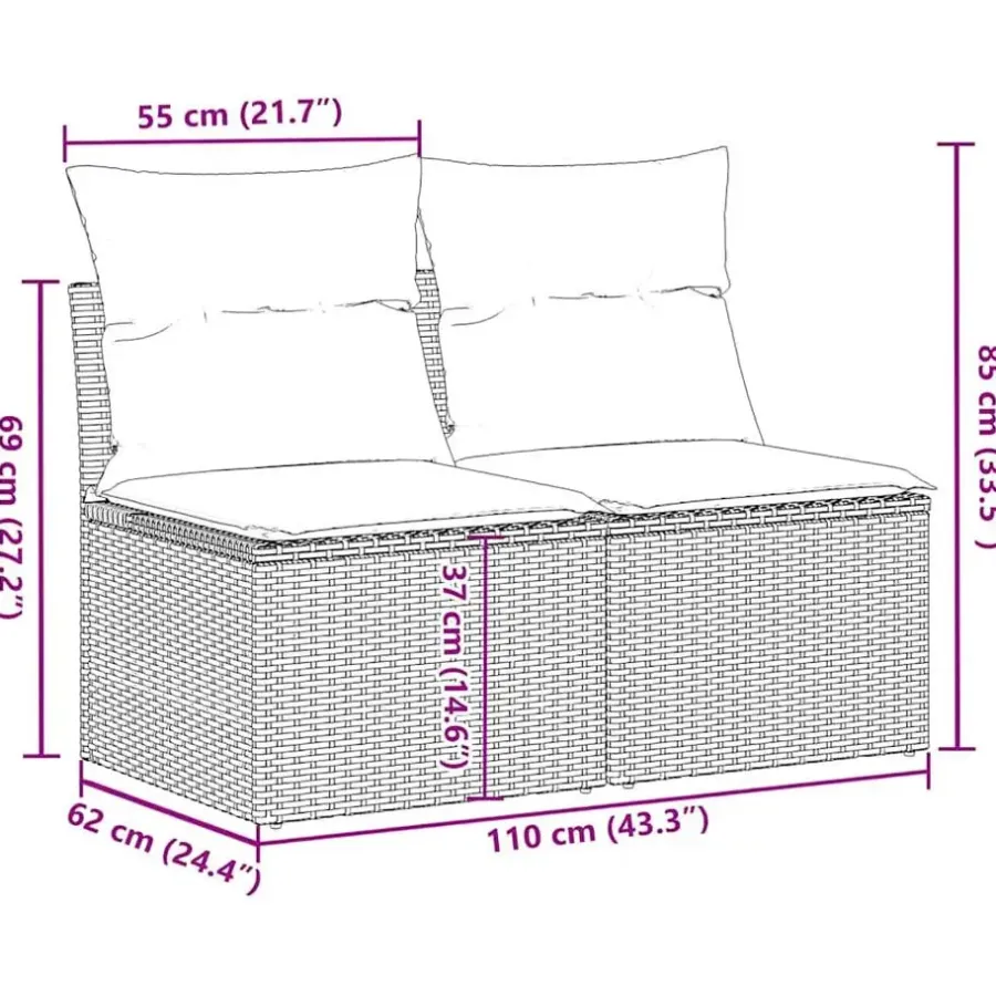 Loungebanken-vidaXL Loungebank 2 zits met crème kussens en salontafel - Zwart 110x62x69 cm