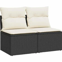 Loungebanken-vidaXL Loungebank 2 zits met crème kussens poly rattan - Zwart 110x62x69 cm