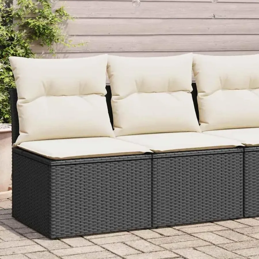 Loungebanken-vidaXL Loungebank 2 zits met crème kussens poly rattan - Zwart 110x62x69 cm