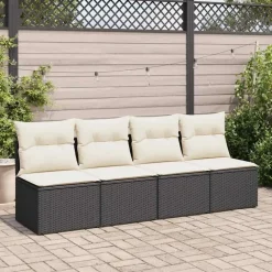 Loungebanken-vidaXL Loungebank 2 zits met crème kussens poly rattan - Zwart 110x62x69 cm