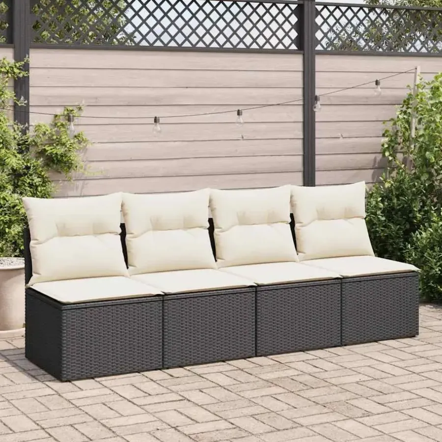 Loungebanken-vidaXL Loungebank 2 zits met crème kussens poly rattan - Zwart 110x62x69 cm