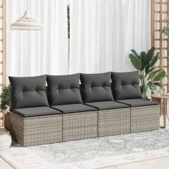 Loungebanken-vidaXL Loungebank 2 zits met kussens poly rattan - Grijs 110x62x69 cm