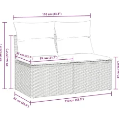 Loungebanken-vidaXL Loungebank 2 zits met kussens poly rattan - Grijs 110x62x69 cm
