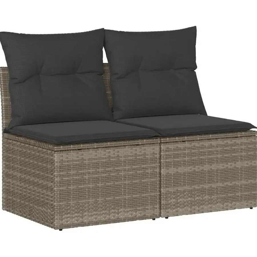 Loungebanken-vidaXL Loungebank 2 zits met kussens poly rattan - Grijs - 110x62x69 cm
