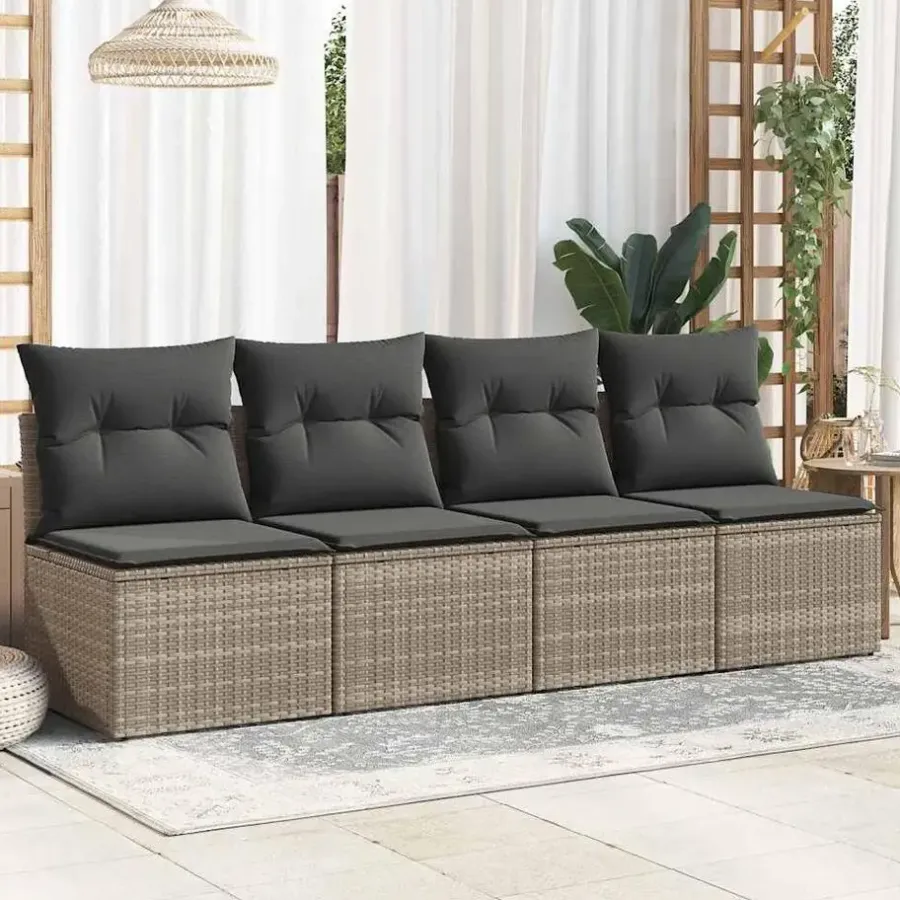 Loungebanken-vidaXL Loungebank 2 zits met kussens poly rattan - Grijs - 110x62x69 cm