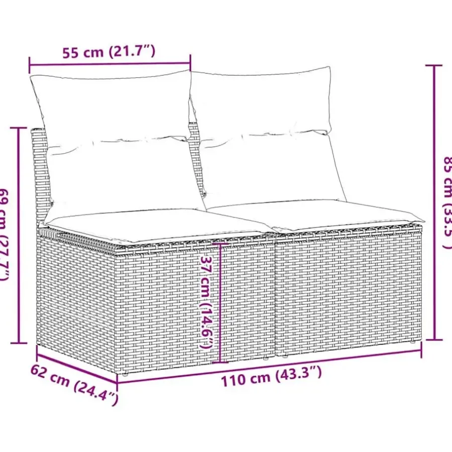 Loungebanken-vidaXL Loungebank 2 zits met kussens poly rattan - Grijs - 110x62x69 cm