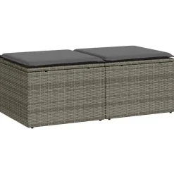 Loungebanken-vidaXL Loungebank voor 2 met kussens poly rattan - Grijs krukken 110x55x37 cm