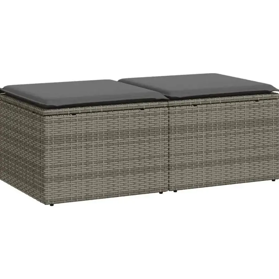 Loungebanken-vidaXL Loungebank voor 2 met kussens poly rattan - Grijs krukken 110x55x37 cm