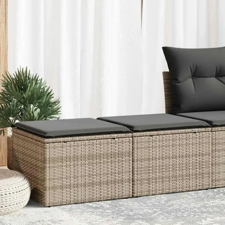 Loungebanken-vidaXL Loungebank voor 2 met kussens poly rattan - Grijs krukken 110x55x37 cm