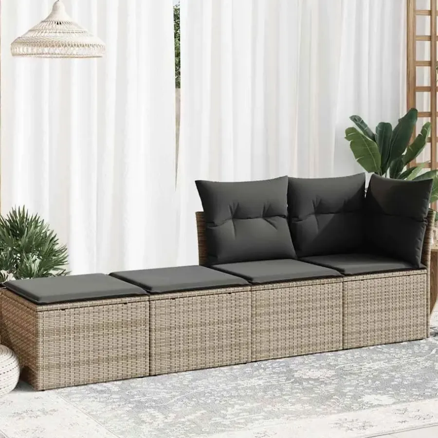 Loungebanken-vidaXL Loungebank voor 2 met kussens poly rattan - Grijs krukken 110x55x37 cm