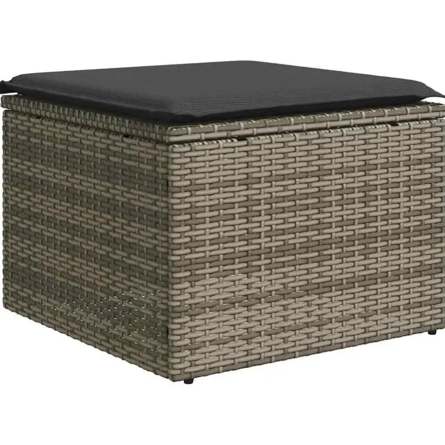 Loungebanken-vidaXL Loungebank voor 2 met kussens poly rattan - Grijs krukken 110x55x37 cm