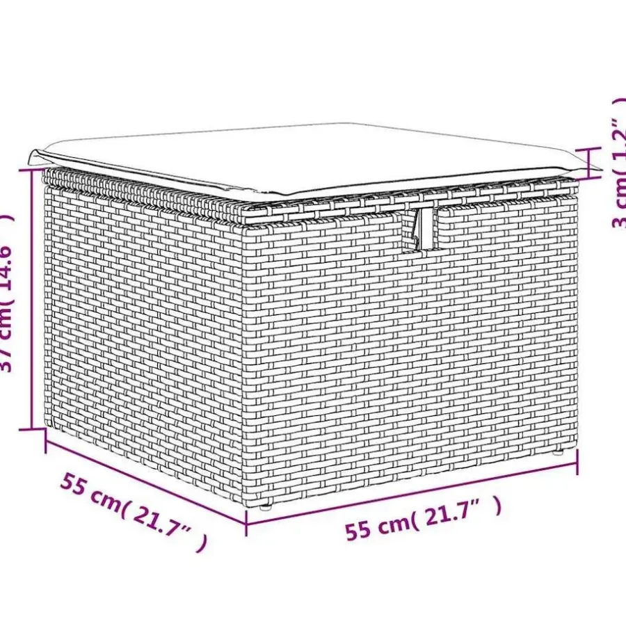Loungebanken-vidaXL Loungebank voor 2 met kussens poly rattan - Grijs krukken 110x55x37 cm